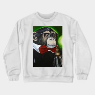 funny painting of monkey, professor chimpo, animal art, surrealism painting Crewneck Sweatshirt